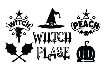 Black silhouette witch hat and spooky elements halloween