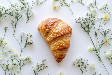 Single Fresh Croissant on White Background Classic Buttery French Pastry