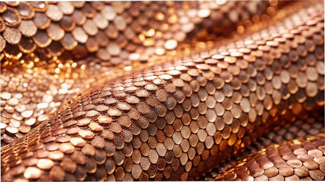 Close-up of a python's scaly, brown and yellow skin pattern reveals the abstract texture of this dangerous reptile