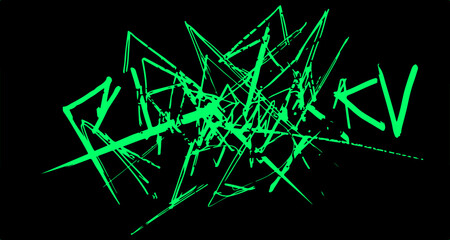 Abstract Green Graffiti Art: Bold, energetic, and vibrant green graffiti art explodes across a black background, creating a dynamic and edgy visual.