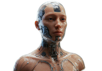 Isolated Futuristic Cyborg Bust Detailed Cybernetic Design