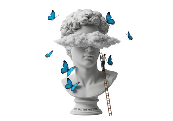 Isolated Surreal Sculpture Cloud Eyes Butterflies Escapism