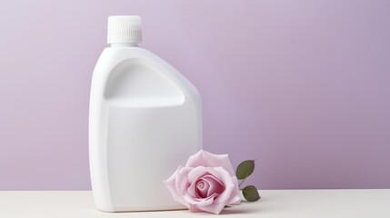 White Detergent Container Surrounded by Pink Roses and Green Leaves for Stylish Bathroom Decor