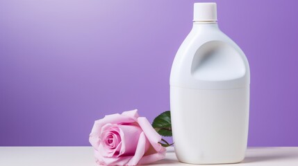 Fresh Laundry Aroma Concept Bottle of Softener Surrounded by Flowers for a Clean Clothes Routine