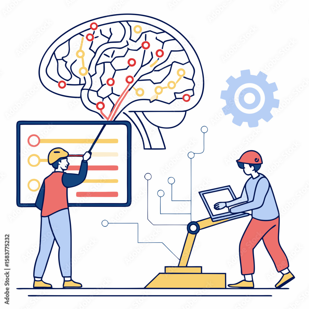 Fototapete flat design ai concept showing neural pathways lighting up across a digital brain, tech dashboard-st