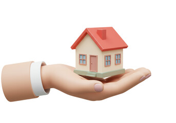 Isolated Hand Holding Miniature House, Real Estate Concept