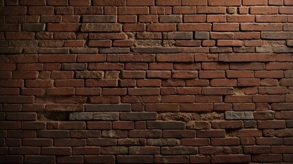 Vast, weathered clay brick wall: warm terracotta, faded mortar, soft shadows. Historic, rich detail, nostalgic.
