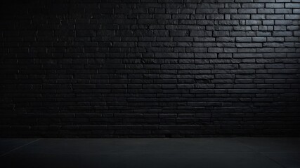 HD obsidian wall: Deep black, weathered bricks; subtle graphite hues. Single raking light emphasizes gritty texture & shadows. Bold, industrial.