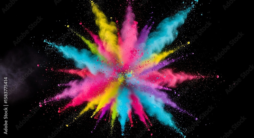 Poster vibrant explosion of colorful powder against a black background, creating a dynamic and abstract bur