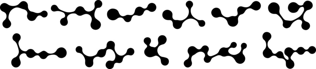 Morphing blob dot set.Connected meta circles for abstract patterns, stickers, badges, posters, and web projects.