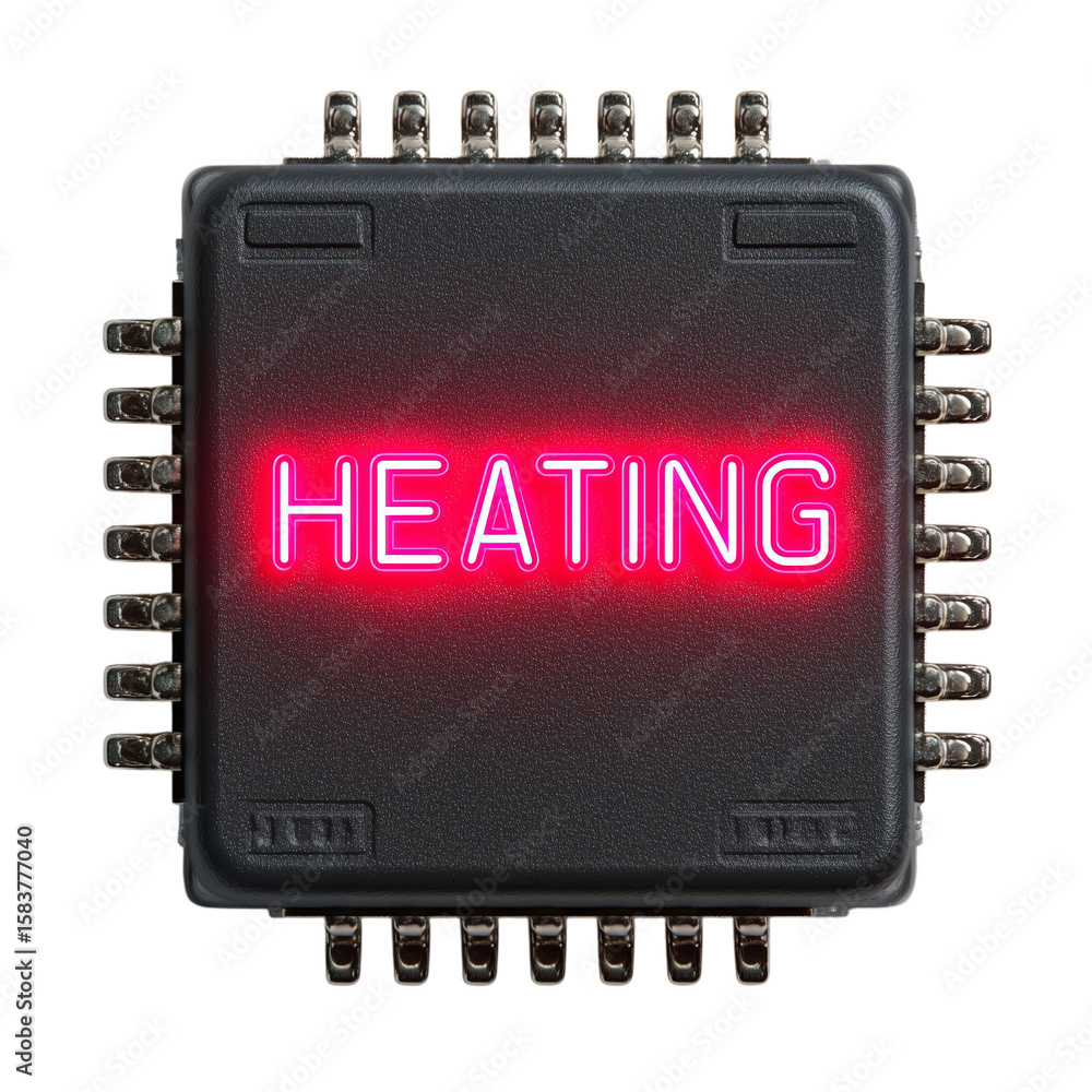Poster microprocessor overheating concept: png image for modern tech designs. features 'heating' label on d