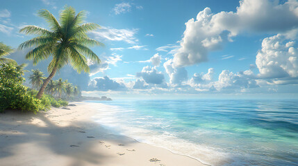 Tropical paradise beach with palm trees and turquoise ocean scenic view