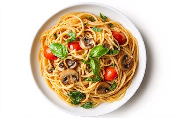 Creamy Mushroom Pasta with Rich Sauce Italian Comfort Food on White Background