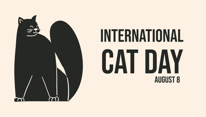 International Cat Day banner. Silhouette of a happy black cat.