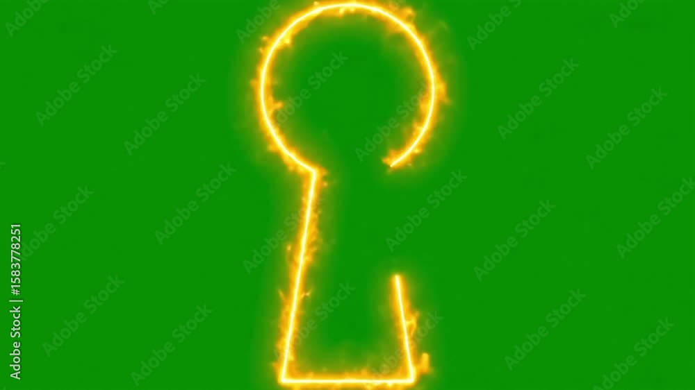 Poster animated glowing keyhole shape transitions on green screen background