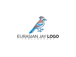 Sophisticated Eurasian Jay Logo Design in Clean Line Vector Style. Ideal for Branding Nature Journals, Wildlife Projects, Eco Label Identity, and Forest-Based Creative Products.

