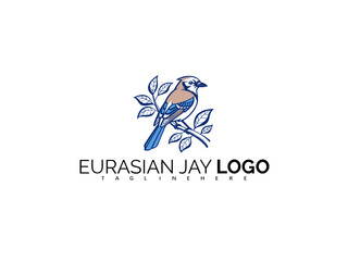 Fototapeta premium Minimalist Eurasian Jay Logo Design in Blue Bird Vector Format. Ideal for Ornithology Projects, Forest Retail Branding, Bird Club Labels, and Creative Wildlife Packaging Design.