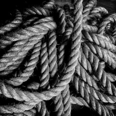 Pile of heavy duty industrial rope lying on the floor
