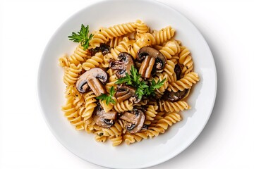 Creamy Mushroom Pasta with Rich Sauce Italian Comfort Food on White Background
