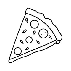 Pizza slice with pepperoni olives on a food