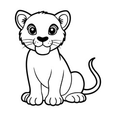 Sweet Sitting Lion Cub Outline Drawing with Gentle Expression