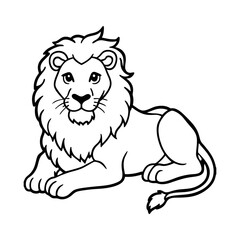 Playful Cartoon Lion with Expressive Face Lying Down Outline