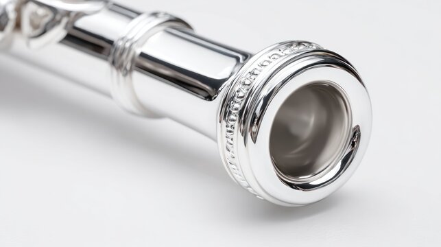 Close-up of a polished silver flute headjoint