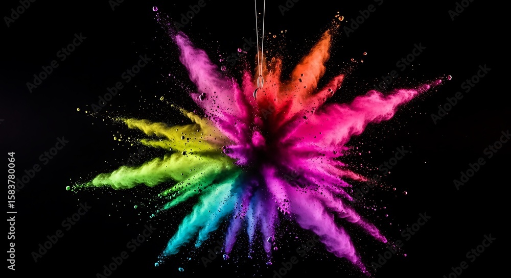 Poster a vibrant explosion of colorful powder against a black background, creating a dynamic and abstract b