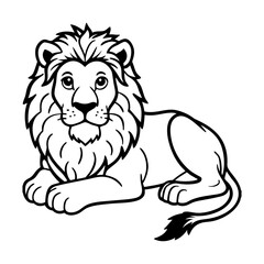 Front-Facing Resting Lion with Detailed Mane Outline Vector