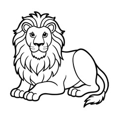 Naklejka premium Majestic Male Lion Lying Down Outline Vector Illustration