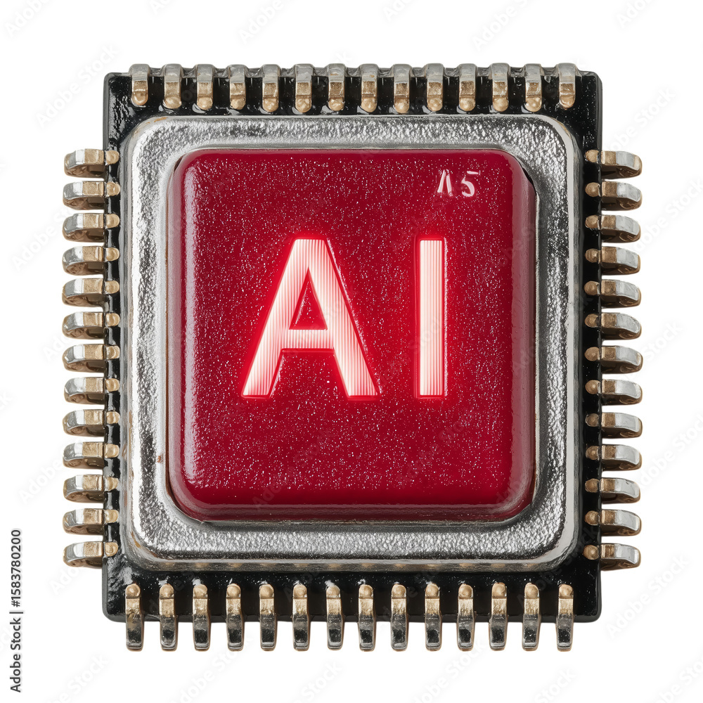 Poster microprocessor with 'ai' label: high-tech png for tech and ai projects. features detailed chip desig