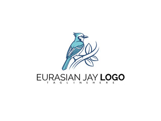Fototapeta premium Artistic Eurasian Jay Logo Design with Blue Bird Elements. Vector Logo Perfect for Birdwatching Tours, Wildlife Foundations, Outdoor Packaging, and Nature Product Identity.