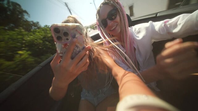 A Joyful and Exciting Road Trip with Friends in a Fun Convertible Car Full of Adventure