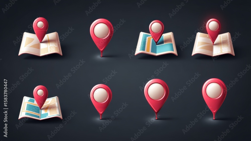 Poster maps and pins vector icons. make your own custom location pin icon. map with pin symbol. navigation 