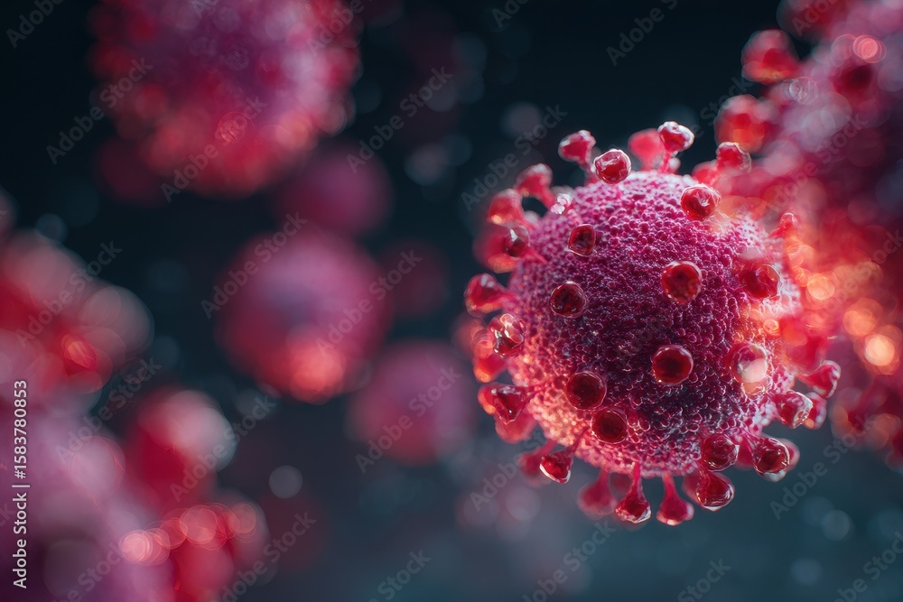Poster microscopic view revealing detailed structure of virus cell showcasing intricate surface features an