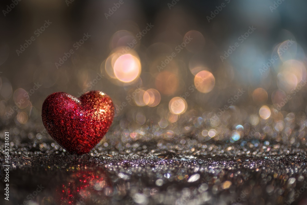 Aufkleber red heart on a glittery surface with soft bokeh creating a dreamy atmosphere perfect for romantic oc