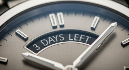 Deadline nears with a watch displaying Three Days Left, signifying urgency, time sensitivity, and Countdown to deadline.