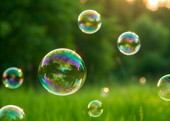 soapy bubbles sunlight green background texture