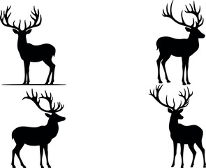 Elegant Stag Silhouettes, A Set of Four Majestic Deer Designs