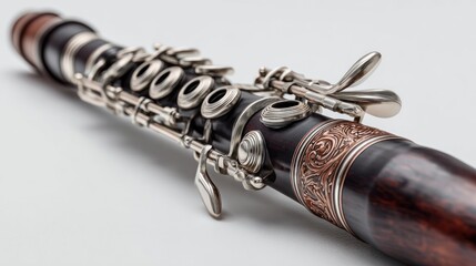 Naklejka premium Close-up of a dark wooden clarinet