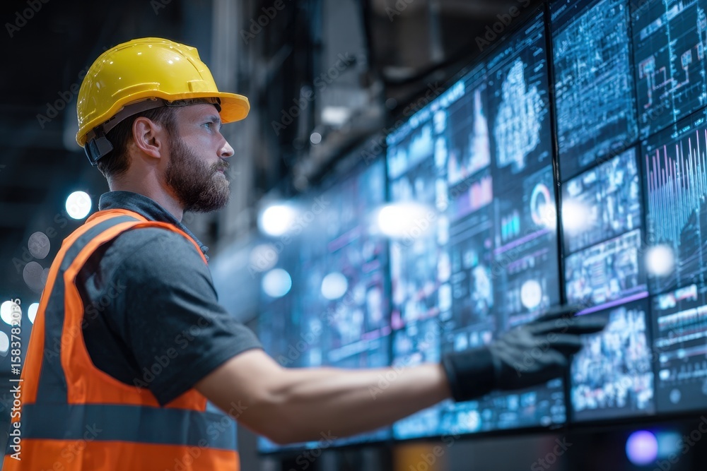Aufkleber data technician monitors advanced screen panel displaying vital tech media in a modern control room 