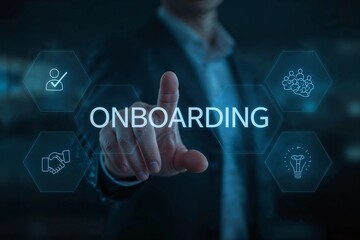 Onboarding Process A Man's Hand Interacting with Digital Interface Representing Employee Training and Integration