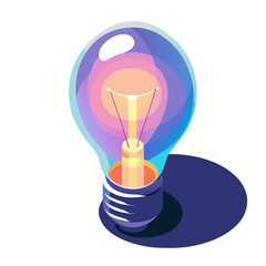 Colorful lightbulb icon shining brightly with a shadow 