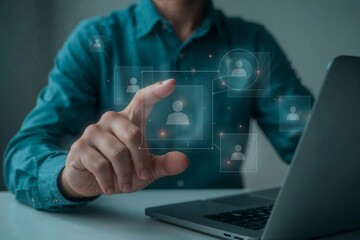 Person's hands typing on a laptop keyboard, engaged in online business communication at the office