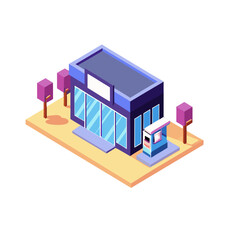 Vector bank icon in flat design style, colorful, financial institution concept