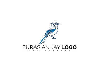 Blue Eurasian Jay Logo Design with Vector Bird Symbol. Great for Ornithology Logos, Forest Adventure Branding, Eco Product Identity, and Elegant Wildlife Logo Applications.

