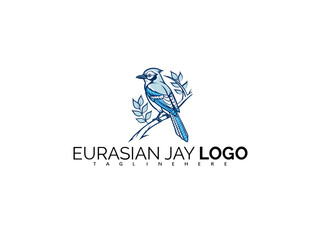 Elegant Eurasian Jay Logo Design for Ornithology Projects. Clean Vector Bird Illustration for Eco Branding, Forest Adventures, Wildlife Labels, and Bird Symbol Business Identity.

