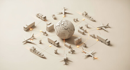 3D globe with global transportation and logistics elements