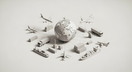 3D globe with global transportation and logistics elements