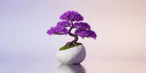 Violet Bonsai Reflected in Still Water with Soft Blush and Lavender Background